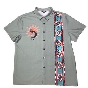 Ouku Mens Kokopelli Sun Southwestern Style Short Sleeve Button Up Shirt XL